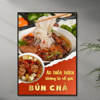 Tranh Canvas Treo Tường Quán Bún Chả BH65 - Tranh Decor, Trang Trí Quán, tranh bún chả chấm, bún chả nướng,  bún chả nem