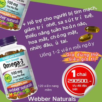Webber Naturals Omega-3 Sản phẩm Omega-3 Bảo vệ sức khỏe tim mạch và giảm nguy cơ mắc bệnh tim.