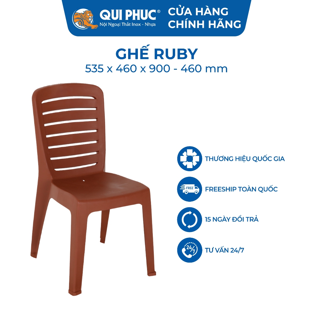 Ghế nhựa tựa lưng Ruby QUI PHÚC, size lớn, combo 4,6,10 ghế, phù hợp gia đình, nhà hàng, quán ăn, chân chống trượt