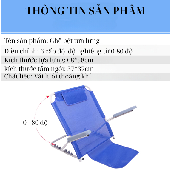 Ghế tưa lưng trên giường cho người già, người bệnh, người nằm liệt giường - Có tay vịn