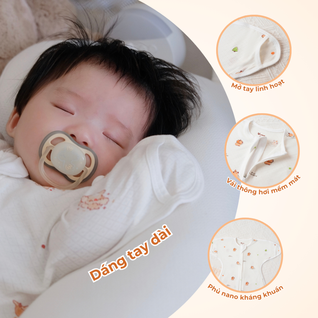 Nhộng Chũn Unbee Thông Hơi Mở Tay Phủ Nano Ag+Thoáng Khí , Kháng Khuẩn Thấm Hút Mồ Hôi, Chống Rôm Sảy Giảm Giật Mình