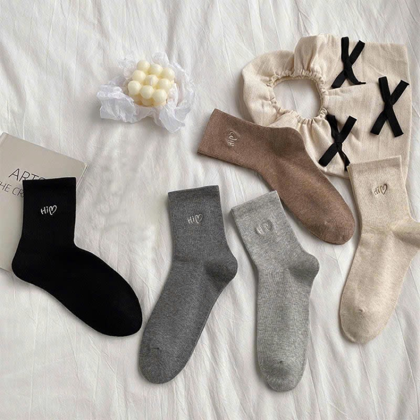 Tất vớ cổ lửng họa tiết dệt basic style Hàn Quốc, chất liệu cotton co giãn 4 chiều - Ekiu Shop