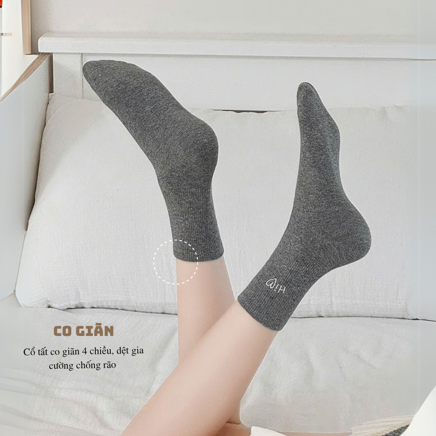 Tất vớ cổ lửng họa tiết dệt basic style Hàn Quốc, chất liệu cotton co giãn 4 chiều - Ekiu Shop