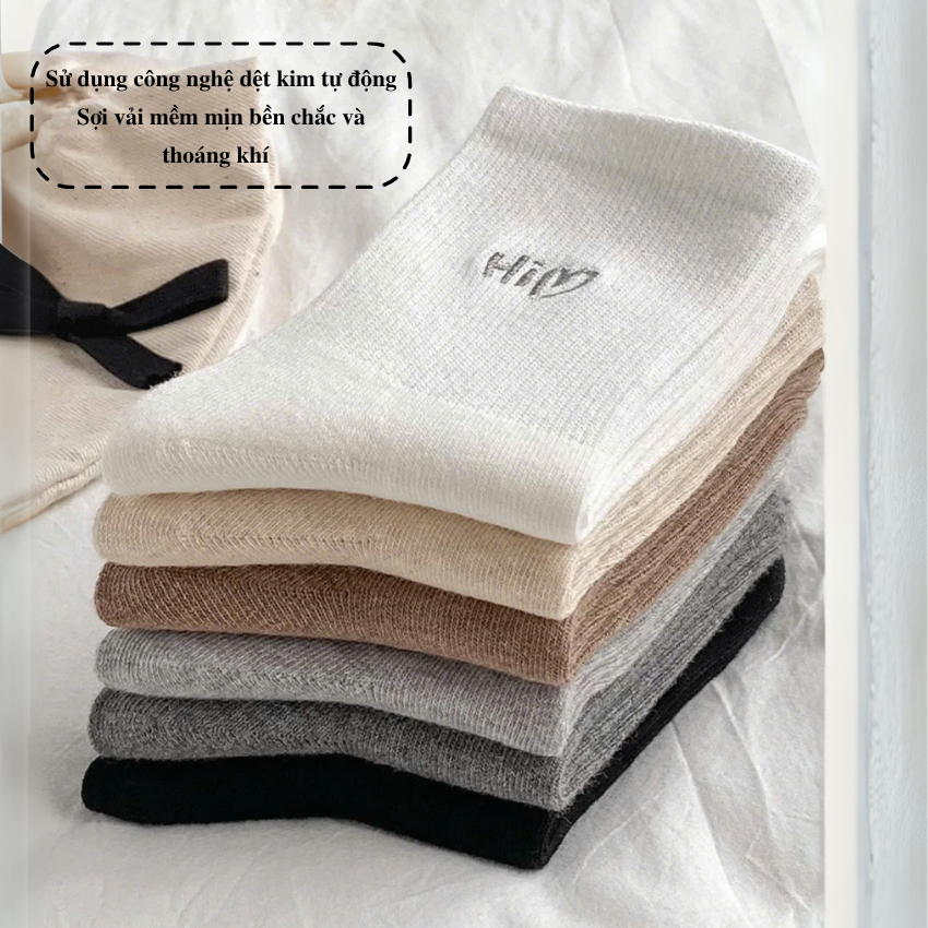 Tất vớ cổ lửng họa tiết dệt basic style Hàn Quốc, chất liệu cotton co giãn 4 chiều - Ekiu Shop