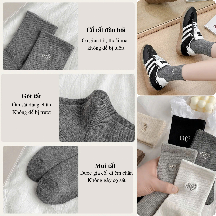 Tất vớ cổ lửng họa tiết dệt basic style Hàn Quốc, chất liệu cotton co giãn 4 chiều - Ekiu Shop