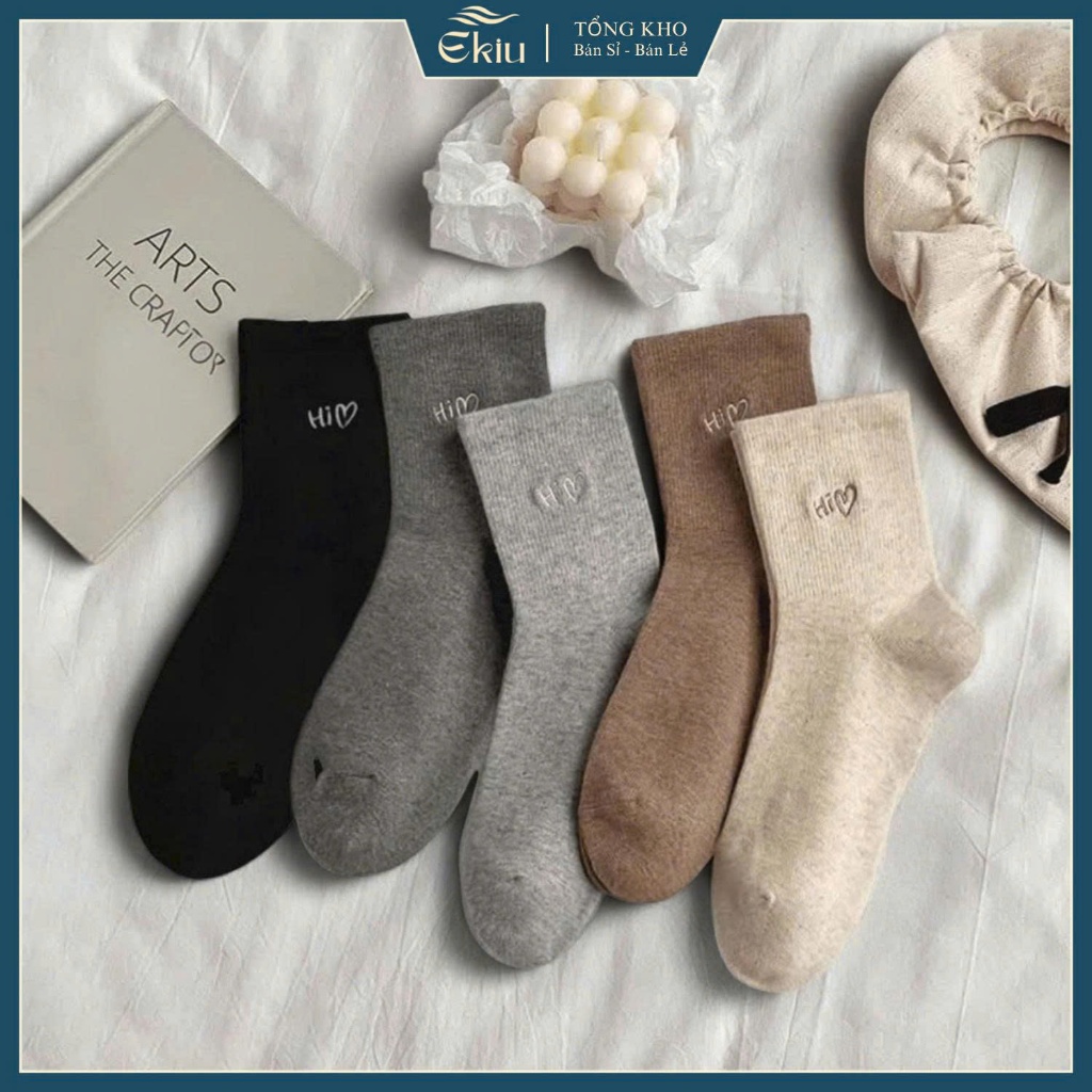 Tất vớ cổ lửng họa tiết dệt basic style Hàn Quốc, chất liệu cotton co giãn 4 chiều - Ekiu Shop