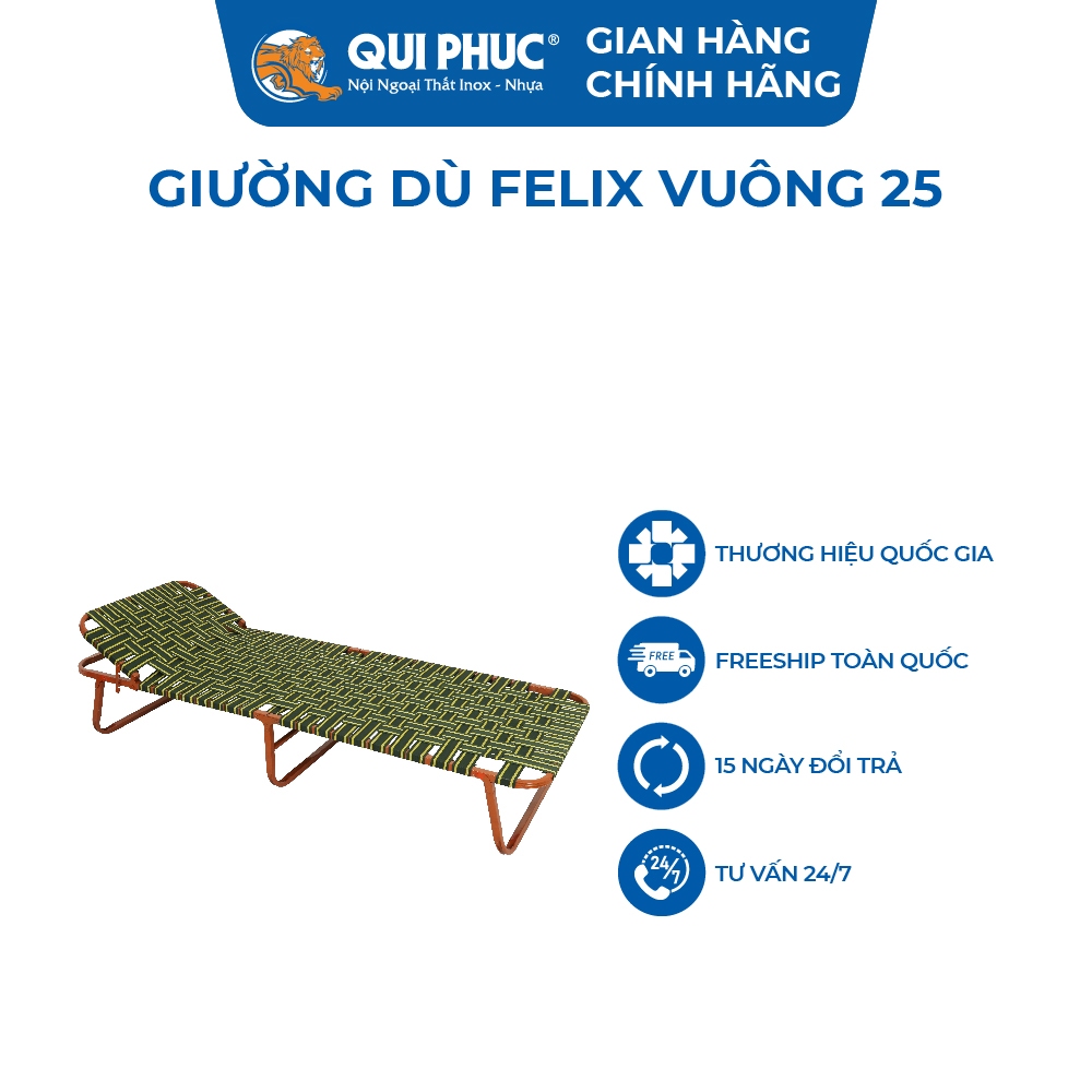 Giường gấp gọn Felix vuông QUI PHÚC, dây dù bản lớn, thoải mái, tiện lợi, dễ dàng cất giữ, mang đi