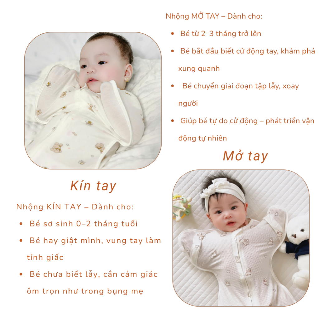 Nhộng Thông Hơi Kín Tay Unbee Tơ Tằm Giảm Giật Mình, Ngủ Ngon (Size 3-9kg)