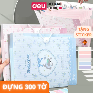 Cặp Túi Đựng Tài Liệu A4 Deli File Đựng Tài Liệu 8 Ngăn Túi Hồ Sơ Đa Năng Trong Suốt Pastel