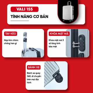 Vali Du Lịch Khóa Kéo Kingsun KS-155/T01/T08 Size 20/24/28 Nhựa ABS+PC Bảo Hành 5 Năm