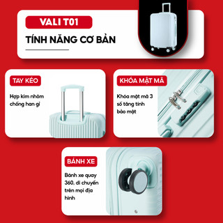 Vali Du Lịch Khóa Kéo Kingsun KS-155/T01/T08 Size 20/24/28 Nhựa ABS+PC Bảo Hành 5 Năm
