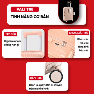 Vali Du Lịch Khóa Kéo Kingsun KS-155/T01/T08 Size 20/24/28 Nhựa ABS+PC Bảo Hành 5 Năm