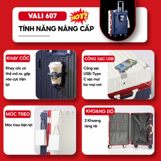 Vali Khung Nhôm Cao Cấp Kingsun KS-607 Bọc Nhôm 4 Góc Chống Va Đập Bảo hành 5 năm