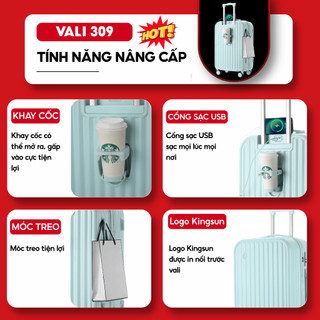 Vali Du Lịch Khóa Kéo Thời Trang Cao Cấp Kingsun Size20/24/28 KS-219/309 Nhựa ABS+PC Bảo Hành 5 Năm