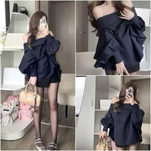 Áo trễ vai tay bồng dáng dấu quần siêu xinh và áo sơmi nam dài tay mặc đôi với người yêu cặp vợ chồng