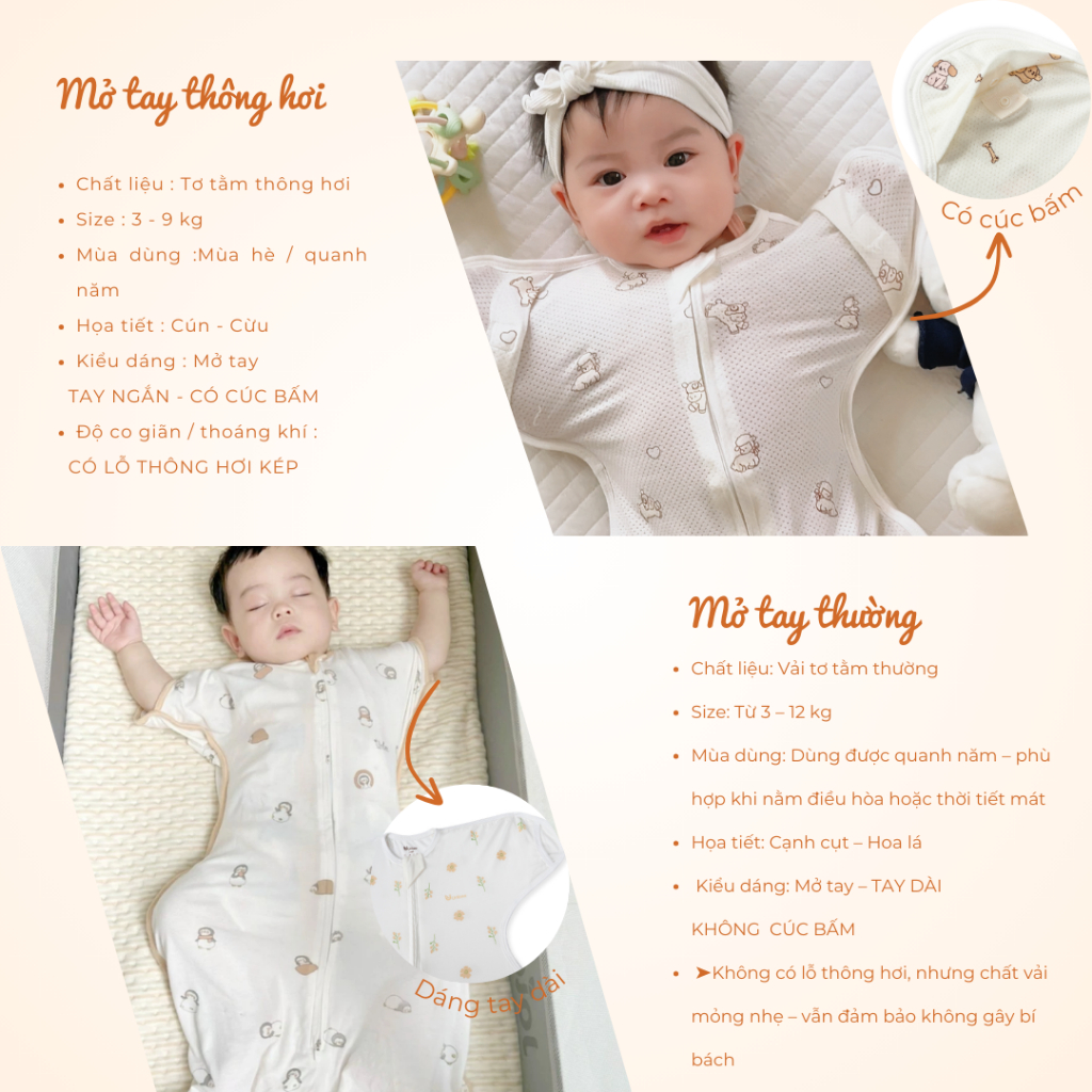 Nhộng Chũn Hở Tay Unbee Cho Bé Sơ Sinh Chất Liệu Tơ TằmTừ 3 - 9 Kg Giúp Bé Ngủ Ngon Sâu Giấc