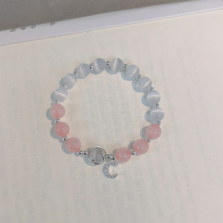 Lắc Tay Bạc Nữ PJN Đá Mắt Mèo Charm Mặt Trăng Và Đá Hoắc Nguyệt Quang Tự Nhiên VT39