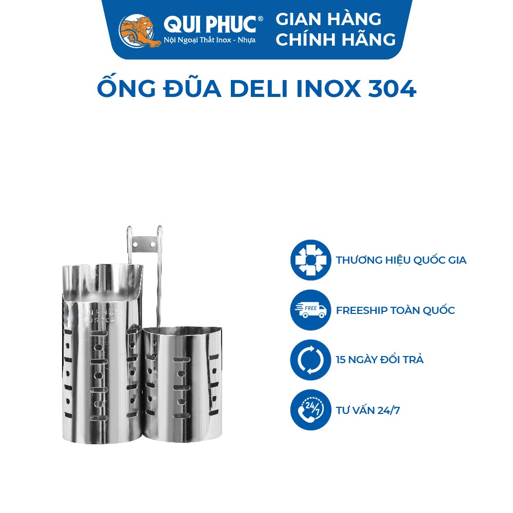 [HỎA TỐC] Ống đũa tròn Deli QUI PHÚC, inox 304 không gỉ, sáng bóng, an toàn vệ sinh, đựng đũa muỗng