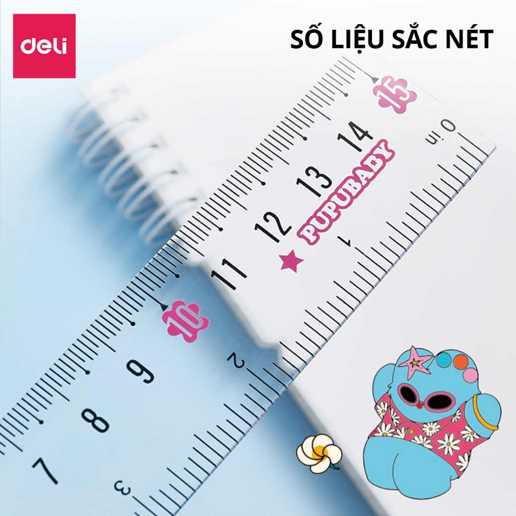 Thước Kẻ PuPuBaBy Màu Trong Suốt 15 Cm Deli - Họa Tiết Cute Dễ Nhìn Tỷ Lệ Đo Chuẩn Xác Phù Hợp Cho Học Sinh Sinh Viên