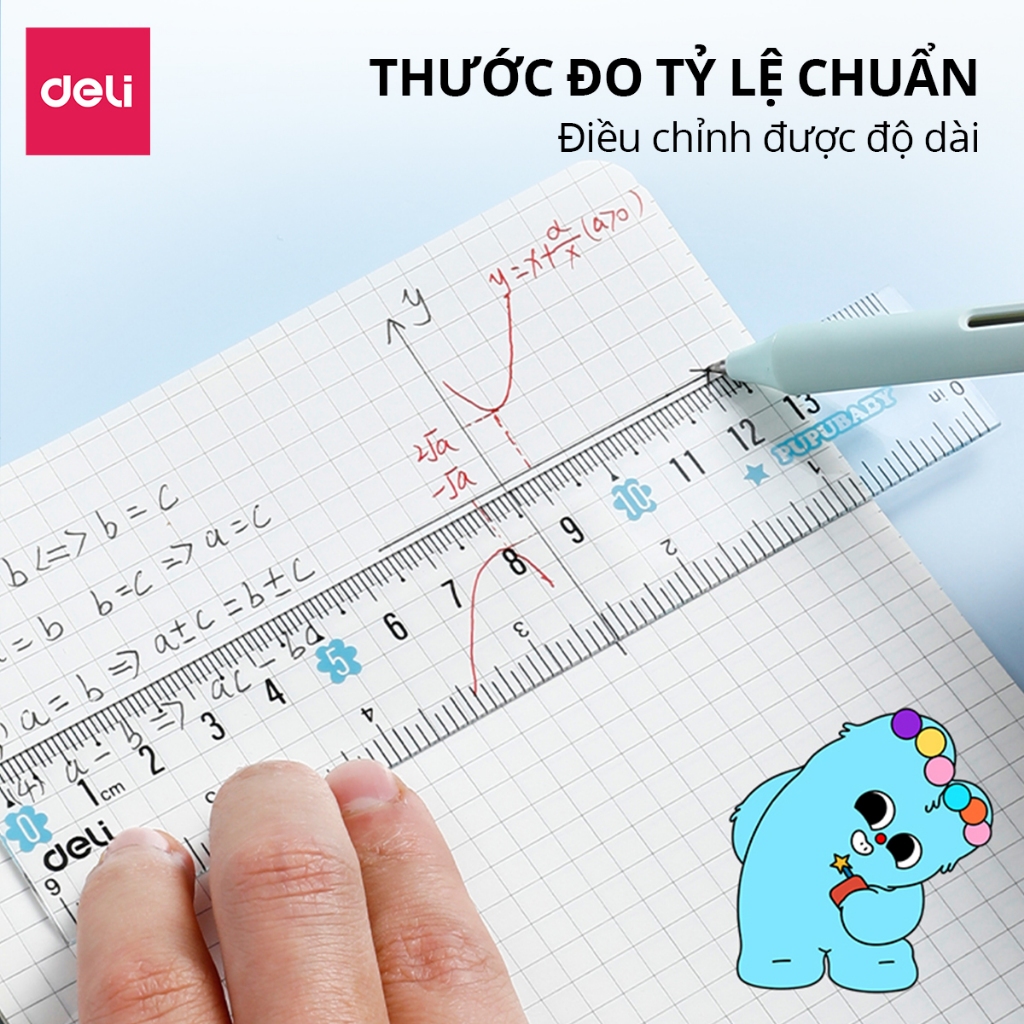 Thước Kẻ PuPuBaBy Màu Trong Suốt 15 Cm Deli - Họa Tiết Cute Dễ Nhìn Tỷ Lệ Đo Chuẩn Xác Phù Hợp Cho Học Sinh Sinh Viên