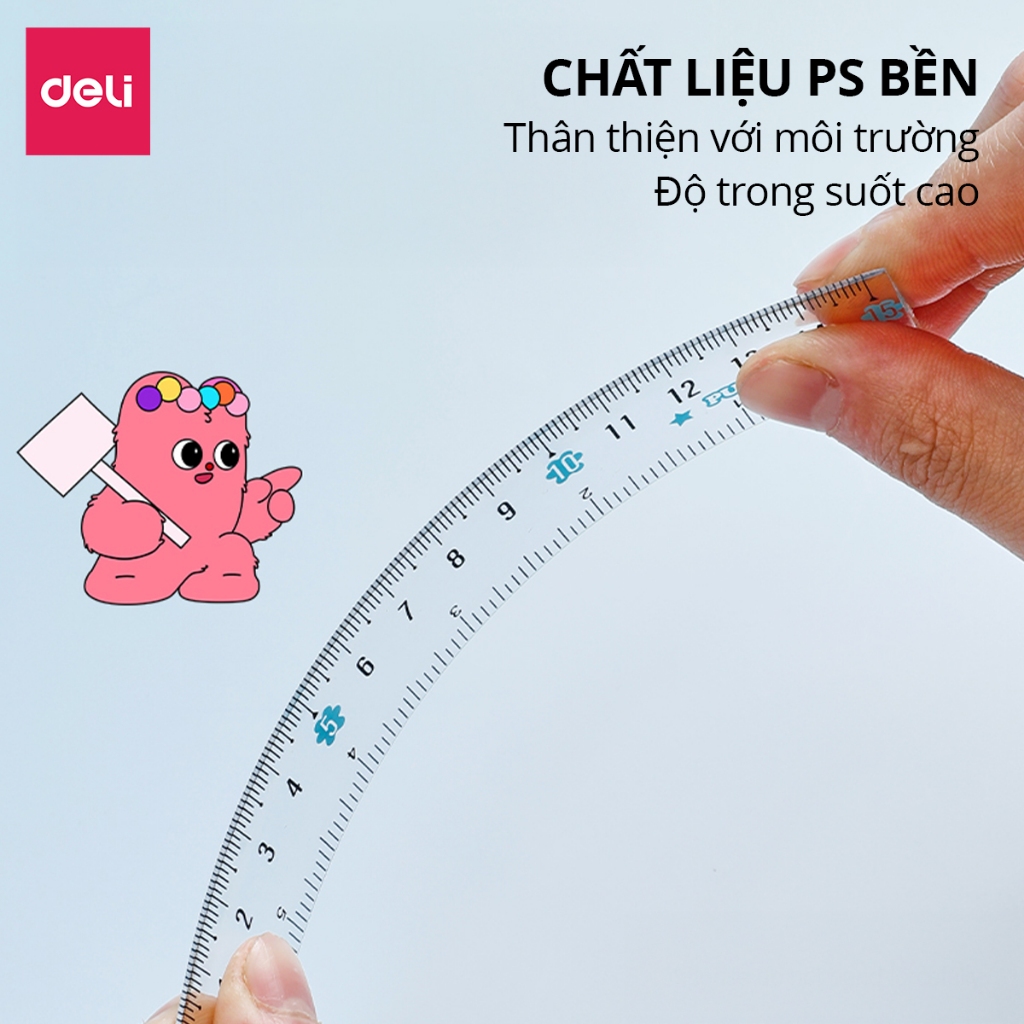 Thước Kẻ PuPuBaBy Màu Trong Suốt 15 Cm Deli - Họa Tiết Cute Dễ Nhìn Tỷ Lệ Đo Chuẩn Xác Phù Hợp Cho Học Sinh Sinh Viên