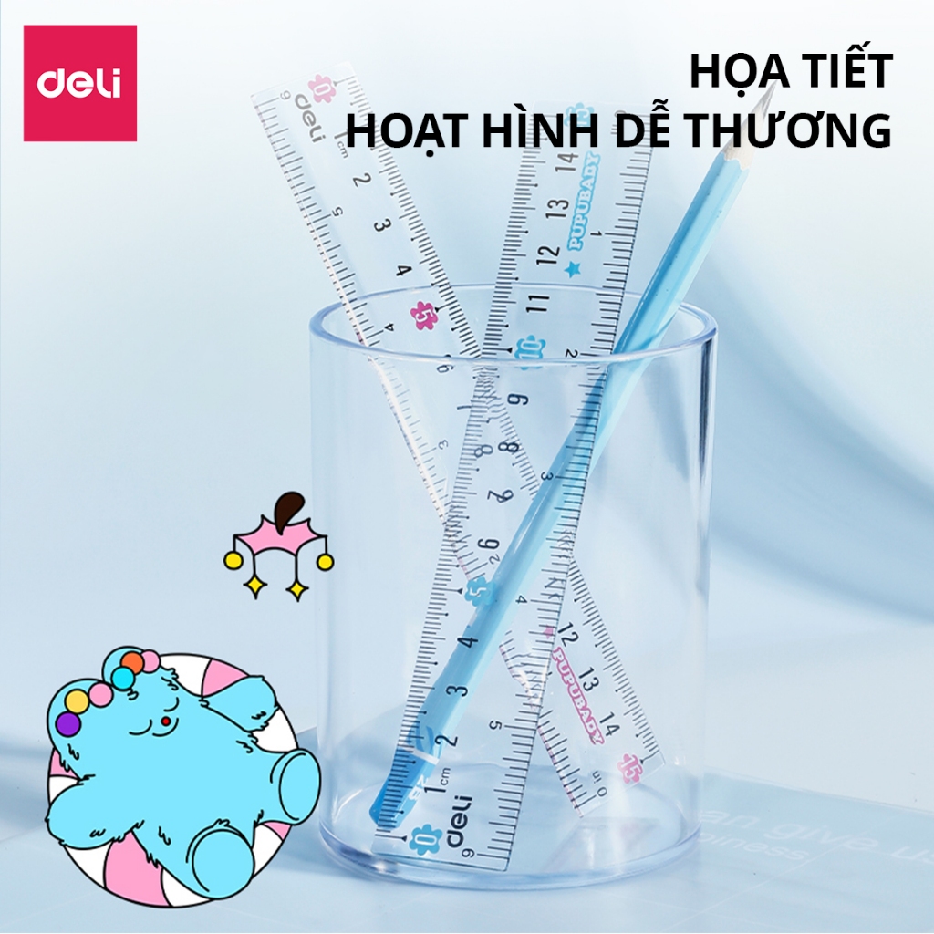 Thước Kẻ PuPuBaBy Màu Trong Suốt 15 Cm Deli - Họa Tiết Cute Dễ Nhìn Tỷ Lệ Đo Chuẩn Xác Phù Hợp Cho Học Sinh Sinh Viên