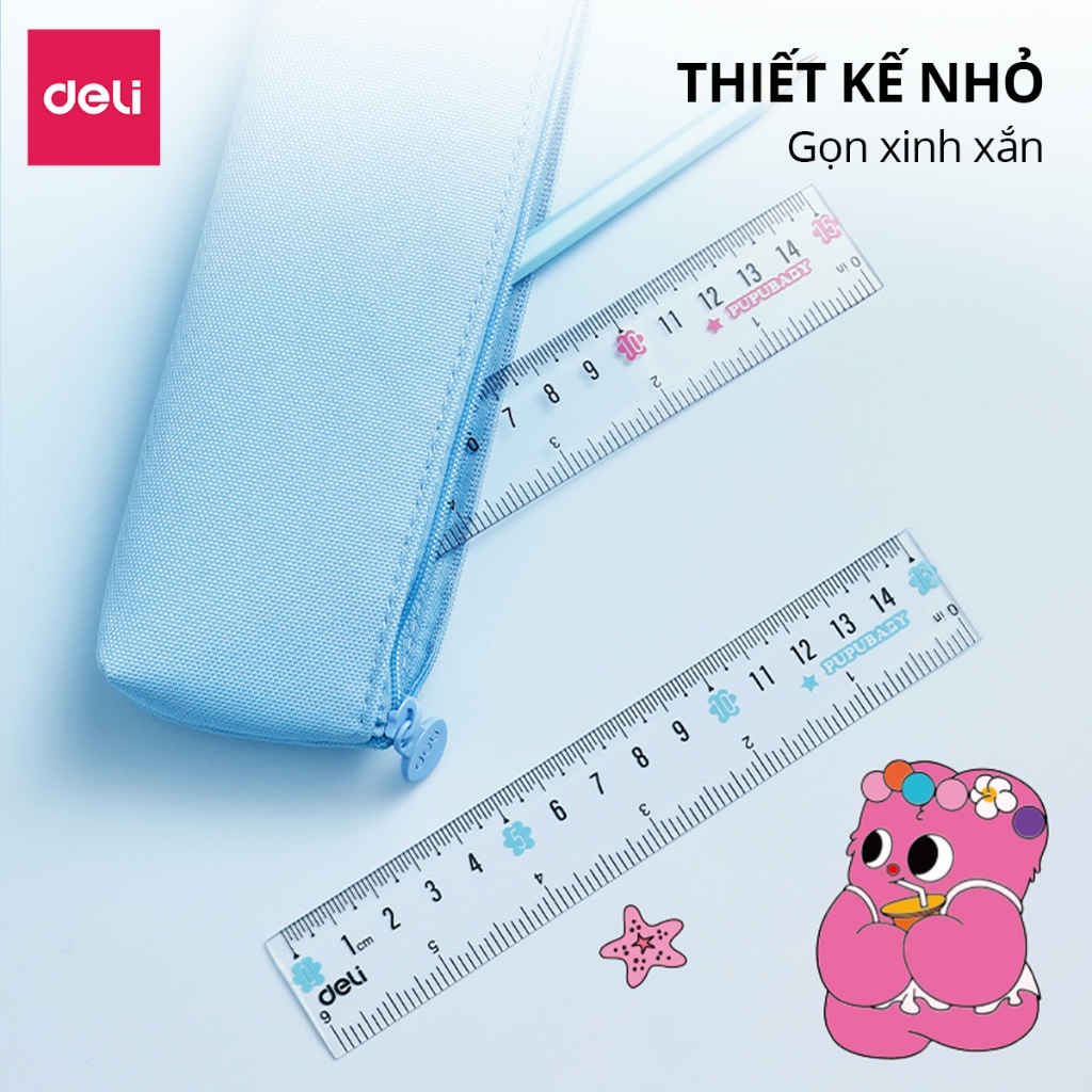 Thước Kẻ PuPuBaBy Màu Trong Suốt 15 Cm Deli - Họa Tiết Cute Dễ Nhìn Tỷ Lệ Đo Chuẩn Xác Phù Hợp Cho Học Sinh Sinh Viên