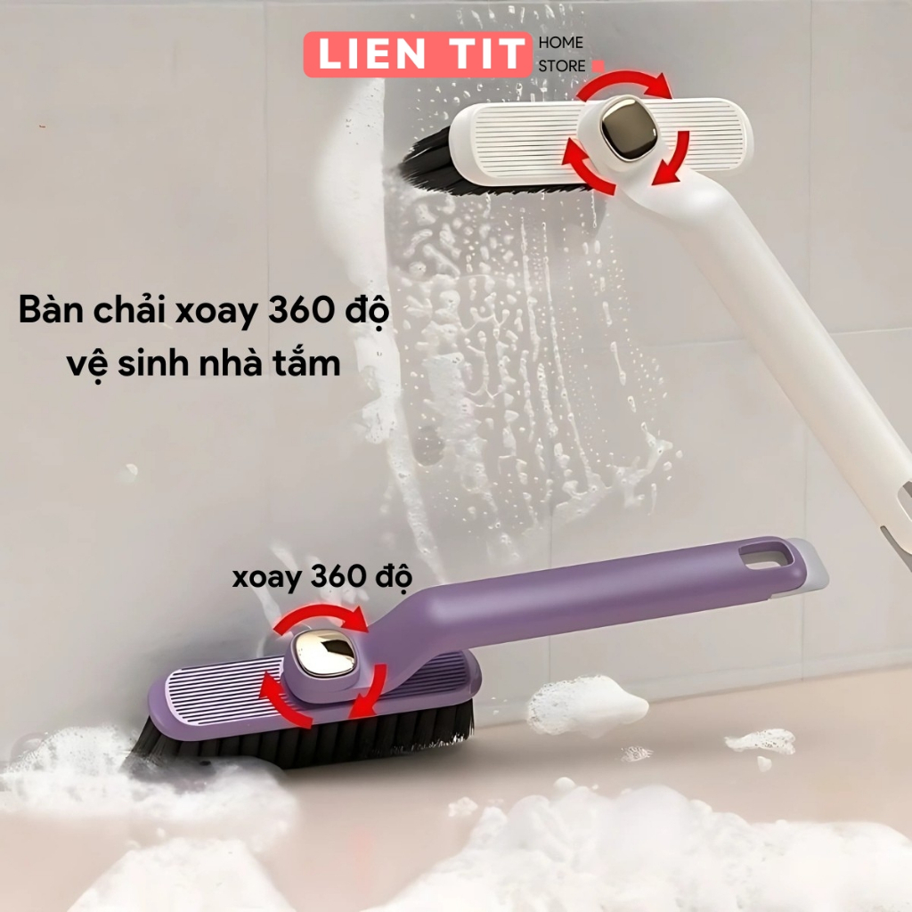 Bàn Chải Xoay 360 Độ Vệ Sinh Nhà Tắm, Chổi Cọ Rửa Nhà Vệ Sinh, Góc Tường, Khe Cửa (Tặng Kẹp Rác)