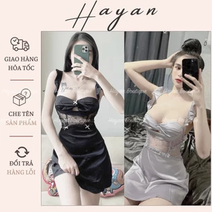 HT124a Váy ngủ sexy phối ren nơ ngực sang chảnh,đầm ngủ lụa dáng xoè nhẹ gợi cảm HT124a