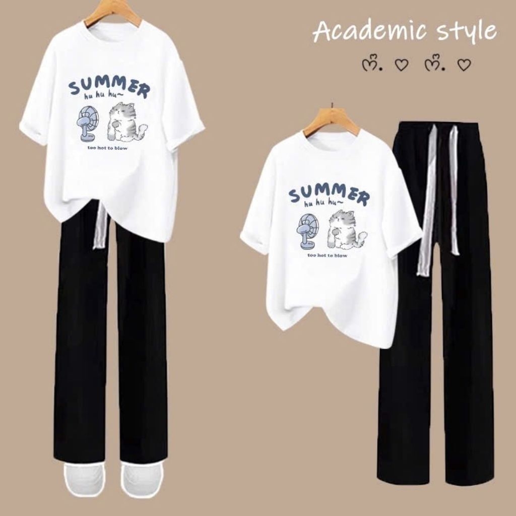 Sét Bộ Quần ống rộng dây to + mix áo phông -áo SUMER