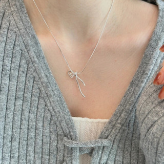 Dây Chuyền Bạc Nữ PJN Dây Mì Charm Thắt Hình Nơ Phá Cách Thiết Kế Xinh Xắn Dành Cho Nàng Đi Chơi Đi Tiệc VC13