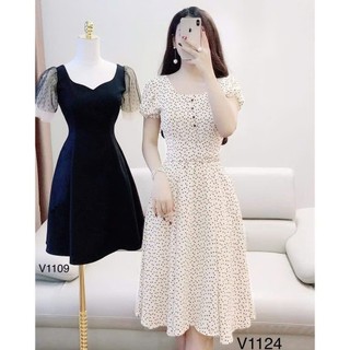 Đầm nữ xòe lụa bi kèm dây thắt eo phong cách thanh lịch, nữ tính