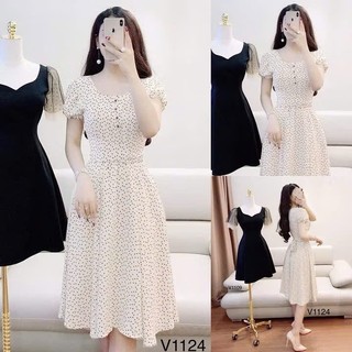 Đầm nữ xòe lụa bi kèm dây thắt eo phong cách thanh lịch, nữ tính