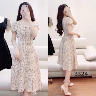 Đầm nữ xòe lụa bi kèm dây thắt eo phong cách thanh lịch, nữ tính