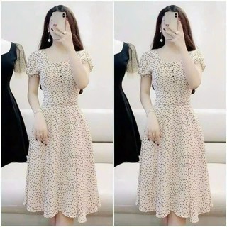 Đầm nữ xòe lụa bi kèm dây thắt eo phong cách thanh lịch, nữ tính