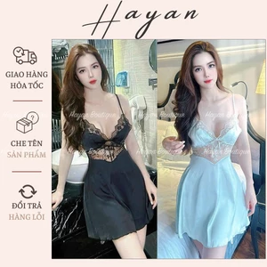 HT153 Váy ngủ sexy phối ren xẻ v1 kèm ĐỆM LÓT, đồ ngủ lụa dáng xoè tôn dáng gợi cảm HT153