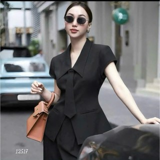 SET BỘ VEST ÁO CỔ BẺ KÈM PHỤ KIỆN CÀ VẠT RỜI QUẦN DÁNG SUÔNG DÀI SANG TRỌNG THANH LỊCH PHÙ HỢP THỜI TRANG