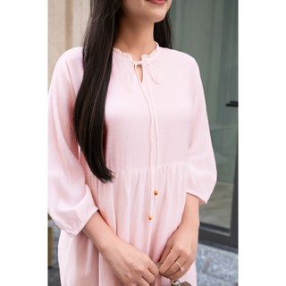 Swanlake | Váy Đầm Vải Tơ Trơn Phom Maxi Cổ Bèo Cột Nơ Tay Dài Có Lót Từ Eo D12415
