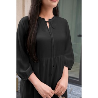 Swanlake | Váy Đầm Vải Tơ Trơn Phom Maxi Cổ Bèo Cột Nơ Tay Dài Có Lót Từ Eo D12415