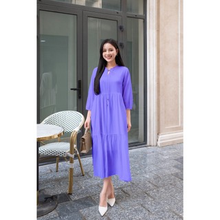 Swanlake | Váy Đầm Vải Tơ Trơn Phom Maxi Cổ Bèo Cột Nơ Tay Dài Có Lót Từ Eo D12415