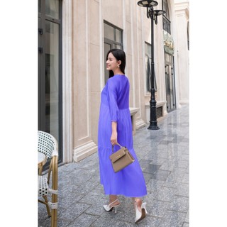 Swanlake | Váy Đầm Vải Tơ Trơn Phom Maxi Cổ Bèo Cột Nơ Tay Dài Có Lót Từ Eo D12415