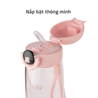 Bình nước trẻ em Panda 480ml Hokori nhựa VIỆT NHẬT - Trong suốt, chống tràn, cho bé đi học 0080