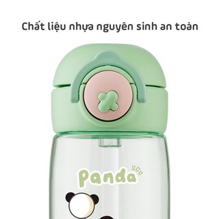 Bình nước trẻ em Panda 480ml Hokori nhựa VIỆT NHẬT - Trong suốt, chống tràn, cho bé đi học 0080