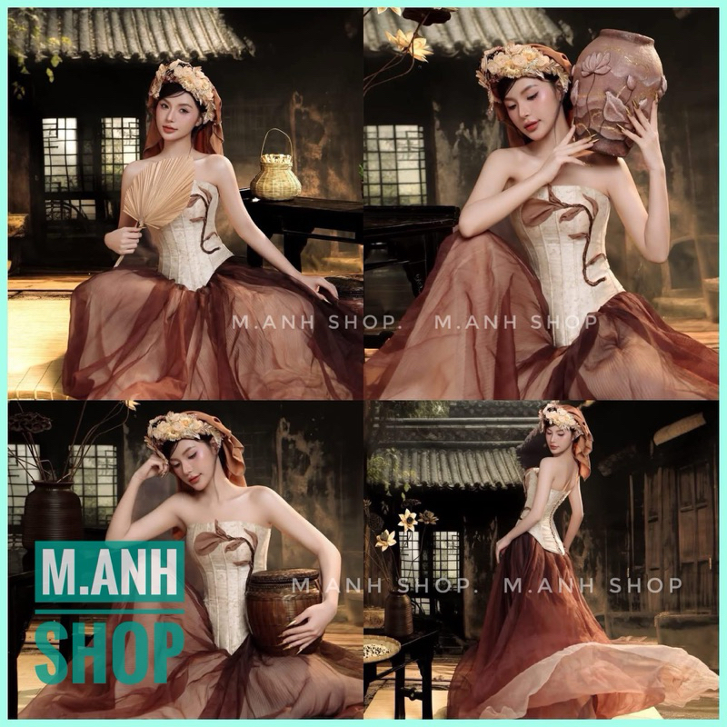 Sét Váy Nâu Tấm Chụp Ảnh Concept Studio Sang Trọng Sinh Đẹp