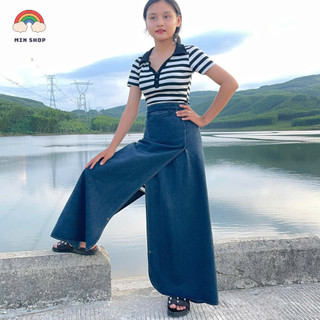 Váy chống nắng jean, váy chống nắng xẻ tà jean nút bấm cho nữ Min NT