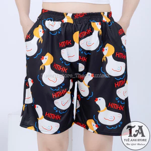 Size 38-85KG Quần Short Lững Hoạt Hình Cartoon Cute hoạ tiết Ngỗng Hồng Đen - Quần đùi cotton mùa hè nam nữ Unisex