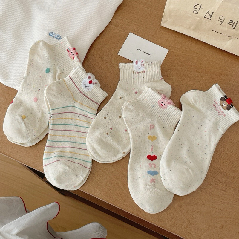 Tất Vớ Nữ Cổ Lửng Phong Cách Dễ Thương Hình Thú Gấu Thỏ Mèo Cún Chấm Bi Chất Cotton Co Giãn Mềm Mại Thấm Hút