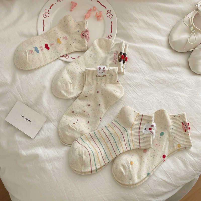 Tất Vớ Nữ Cổ Lửng Phong Cách Dễ Thương Hình Thú Gấu Thỏ Mèo Cún Chấm Bi Chất Cotton Co Giãn Mềm Mại Thấm Hút