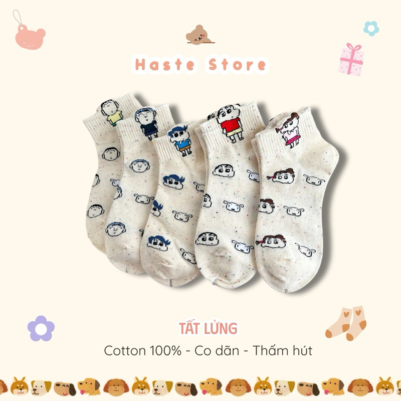 Tất Vớ Nam Nữ Cổ Lửng Haste Hoạt Hình CuShin Shin Cậu Bé Bút Chì Cùng Đồng Bọn Chất Liệu Cotton Thoáng Mát