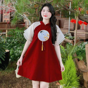 Đầm Nữ BABEE Kiểu Babydoll Tay Ngắn Phối Charm Xinh Xắn Chất Nhung Mềm Mịn Thoải Mái